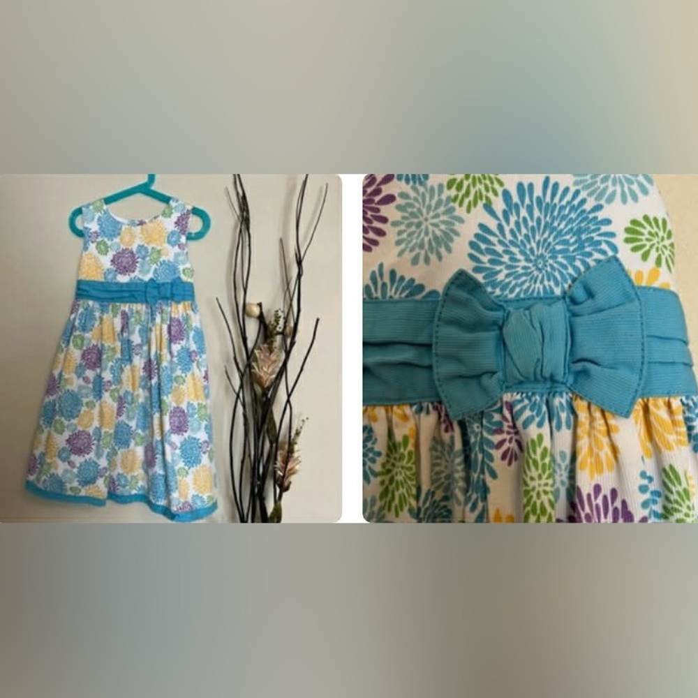 Floral Kids Dress with Turqouise and yellow Accents